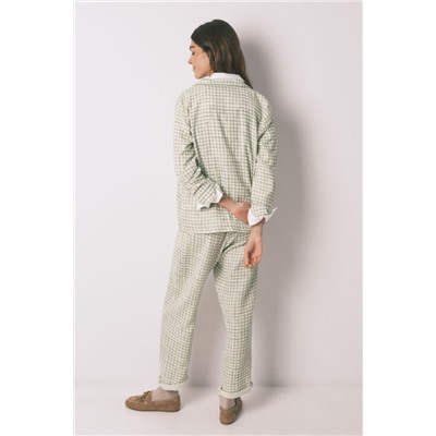 Pijama camisero largo 100% algodón estampado cuadros