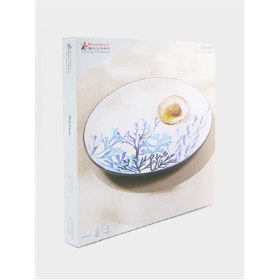 Блюдо, 36 см, керамика К, белое, круглое, Синие кораллы, Blue Coral