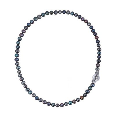 Колье (жемчуг бензиновый 8-9мм, фианит; покрытие родий) 55см, Есть комплект