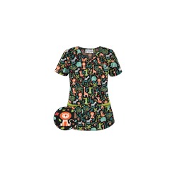 UA Day At The Zoo Black Print Scrub Top