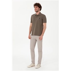 Erkek Slim Fit Polo Yaka Vizon Basic Tişört