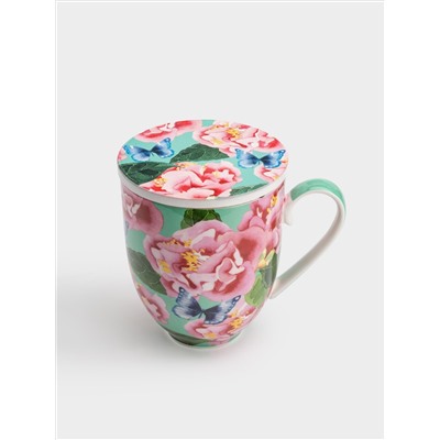 Кружка, 400 мл, с подставкой, Камелии