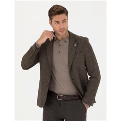 Kahverengi Yün Karışımlı Slim Fit Ceket