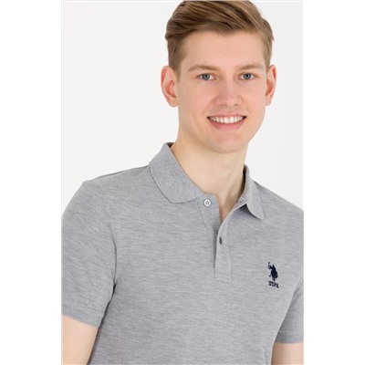 Erkek Gri Melanj Basic Polo Yaka Tişört