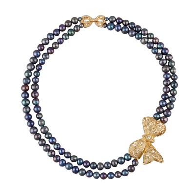 Колье (жемчуг бензиновый 8мм, белый фианит; покрытие золото) 45см, Есть комплект