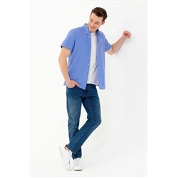 Erkek Mavi Kısa Kollu Gömlek