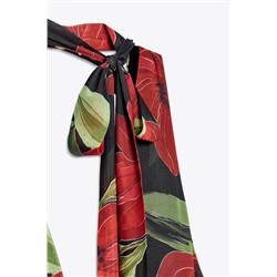 FLORAL PRINT TULLE SCARF DRESS