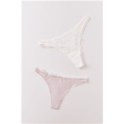 Pack 2 tangas algodón rosa y estampado blanco