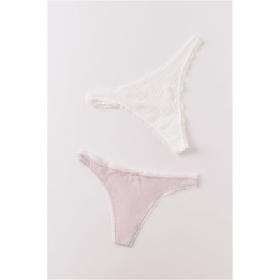 Pack 2 tangas algodón rosa y estampado blanco