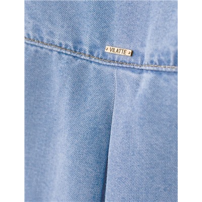 Укороченная блузка с коротким рукавом из джинсового лиоцелла