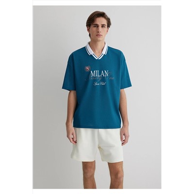 Mavi Milan Baskılı Forma Tişört Loose Fit / Bol Rahat Kesim 0612711-70890