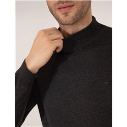 Antrasit Melanj Slim Fit Yarım Balıkçı Basic Triko Kazak