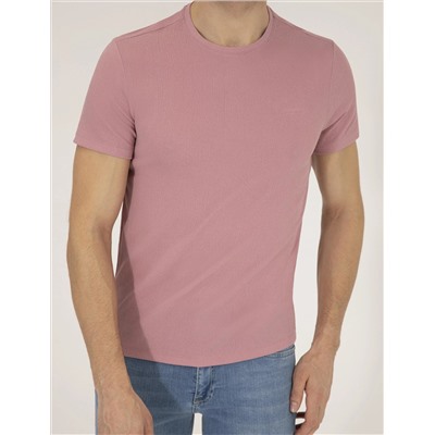 Pembe Slim Fit Dokulu Bisiklet Yaka Tişört