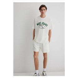 Mavi Tenis Logo Baskılı Ekru Tişört Loose Fit / Bol Rahat Kesim 0612708-70057