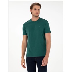 Koyu Yeşil %100 Pamuk Slim Fit Bisiklet Yaka Basic Tişört