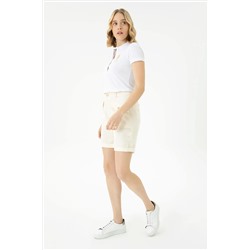 Kadın Krem Dokuma Şort