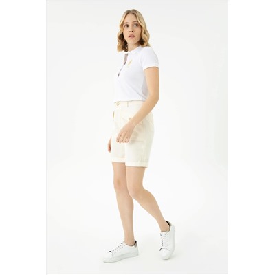 Kadın Krem Dokuma Şort