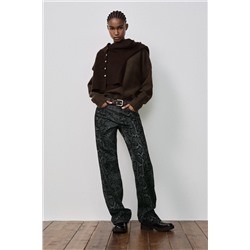 TRF MID-WAIST FLOCKED ANIMAL PRINT JEANS