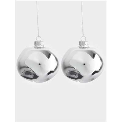 Игрушка елочная, 8 см, 2 шт, стекло, серебристая, Абстрактный шар, New year