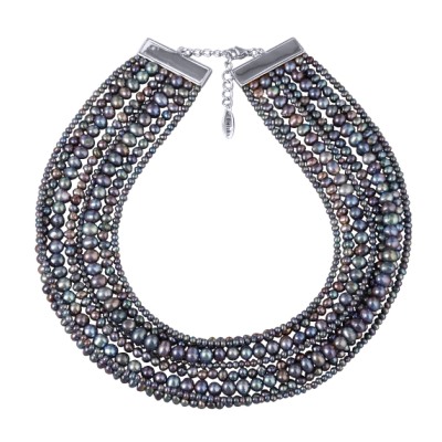 Колье Виктория (жемчуг бензиновый 3-6мм; покрытие родий) 36-40см, Есть комплект