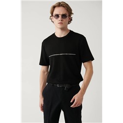 Avva, Erkek Siyah Bisiklet Yaka Baskılı Interlok T-shirt A41y1132