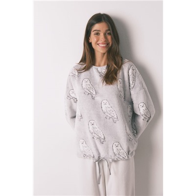 Pijama largo polar suave estampado "Hedwig"