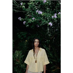 CROPPED LINEN BLEND SHIRT