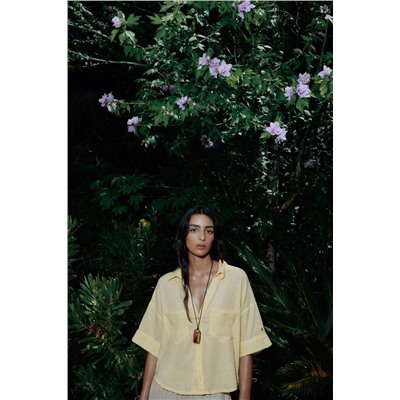 CROPPED LINEN BLEND SHIRT