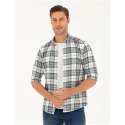Su Yeşili Ekose Slim Fit Uzun Kollu Gömlek