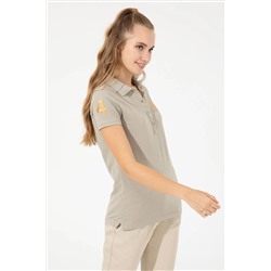 Kadın Haki Basic Polo Yaka Tişört