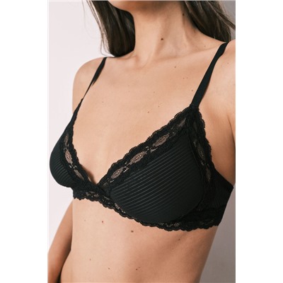 Sujetador triangular microfibra y encaje negro NATURAL