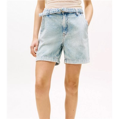 High-Rise Belted Denim Short