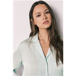 Pijama camisero largo satén verde