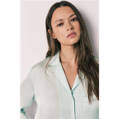 Pijama camisero largo satén verde