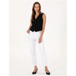 Beyaz Mom High Waist Fit Jean Pantolon
