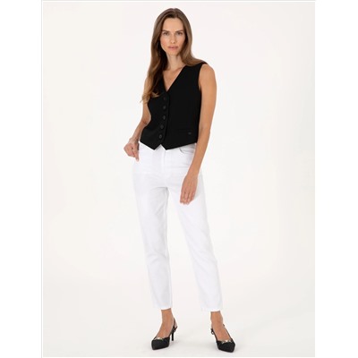 Beyaz Mom High Waist Fit Jean Pantolon
