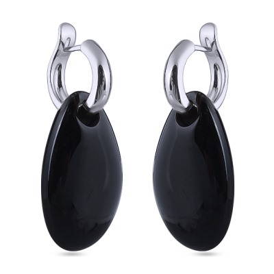 Серьги (смола черная; покрытие родий), Есть комплект