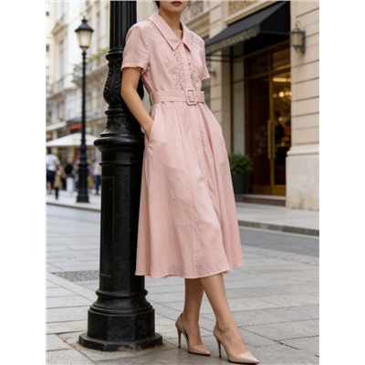 Красивое льняное платье с ремнем   2 цвета