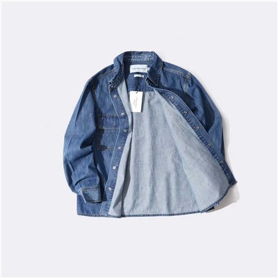 Мужская застиранная джинсовая куртка с длинными рукавами  СК