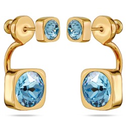 Серьги Теннис (кристаллы SW аквамарин 4мм и 8мм; покрытие золото), Есть комплект