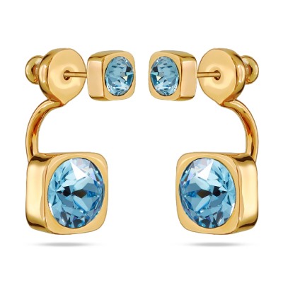 Серьги Теннис (кристаллы SW аквамарин 4мм и 8мм; покрытие золото), Есть комплект