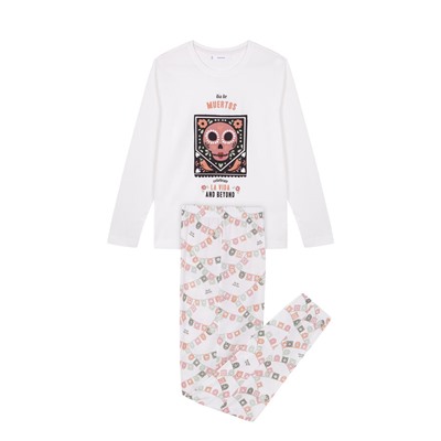 Pijama largo 100% algodón "Día de muertos" marfil