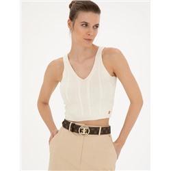 Beyaz Crop Top Triko Bluz