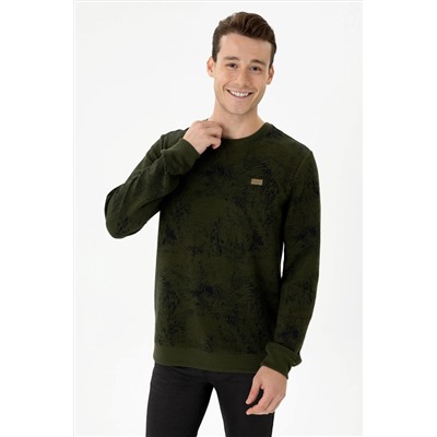 Erkek Haki Bisiklet Yaka Sweatshirt