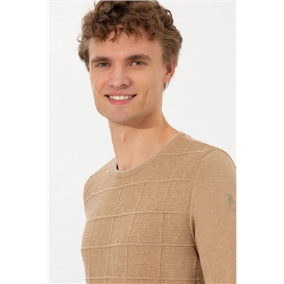 Erkek Camel Melanj Bisiklet Yaka Triko Kazak