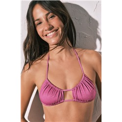 Top bikini fruncido rosa brillo