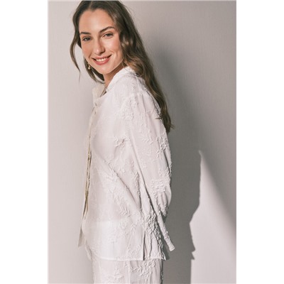 Pijama camisero largo satén blanco