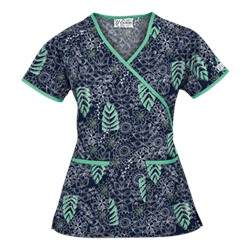 UA Tribal Palm Navy Mock Wrap Print Scrub Top
