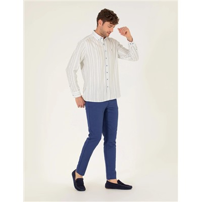 İndigo Slim Fit Keten Karışımlı Kanvas Pantolon