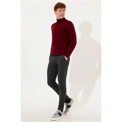 Erkek Bordo Balıkçı Yaka Basic Triko Kazak